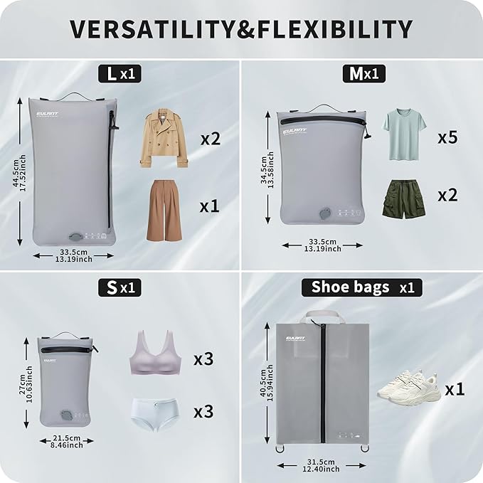 Eulant 5 Set Vacuum Packing Bags for Travel,Professional IPX8 Zip Packing Organizer for Suitcases Backpack,Space Saver Bags Packing Organizers for Clothing Packing - Image 2