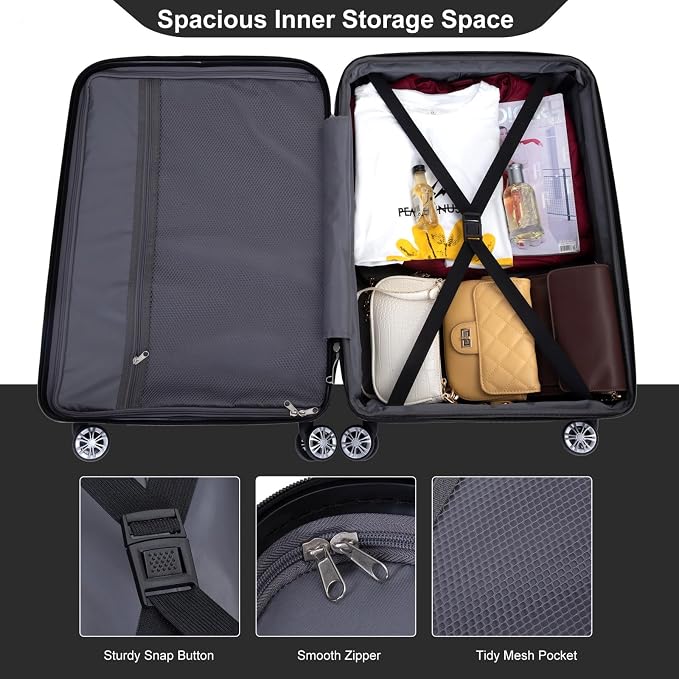 Travelhouse Hardside 3-piece Luggage Set, PC suitcases with Spinner Wheel | Double Spinner Wheels,TSA Lock, Underseat Waterproof Duffel Bag - Image 6