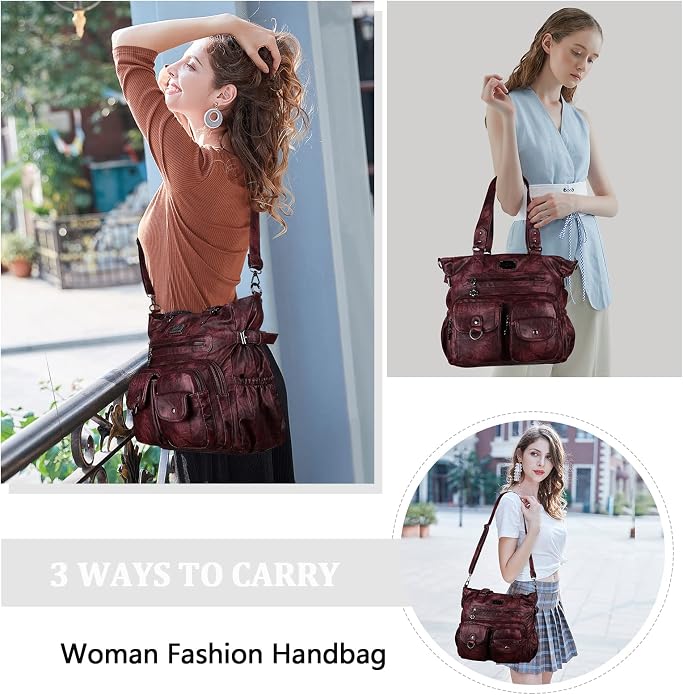 Angelkiss Purses Handbags for Women PU Tote Satchel Bags for Women Pockets Shoulder Bags… | PU - Image 2