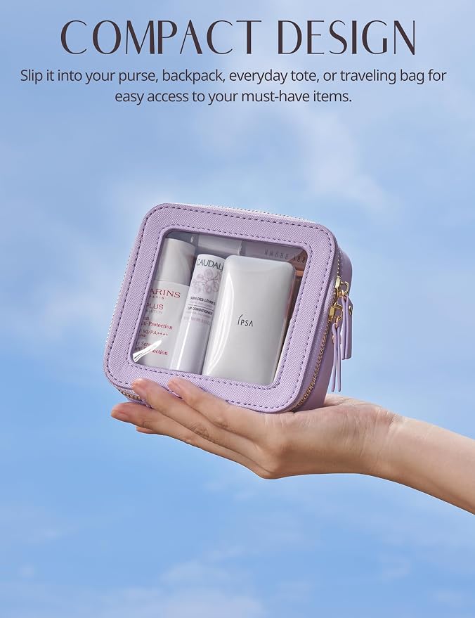 Popvibe Clear Makeup Case Toiletry Bag Travel Medium Clear Cosmetic Bag with Zipper, Make Up Bag Organizer Traveling TSA Approved Transparent Bag Car for Essentials, Mini & Medium, Purple - Image 4