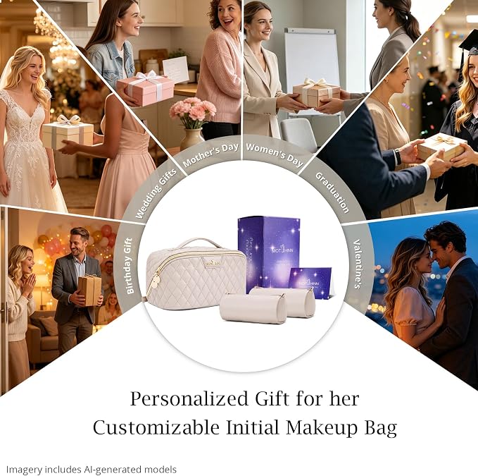 Travel Makeup Bags Cosmetic Organizer: 3Pcs Set Puffy Make up Bag for Women | Beige Premium Quilted ELEGANCE Design | Large Capacity Leather Toiletry Bags | Wide Open Compact Case for Travel Essentials - Image 8
