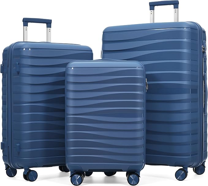 Hardshell Luggage Sets, Lightweight Wave Suitcases with Spinner Wheels, PP Blue by Merax