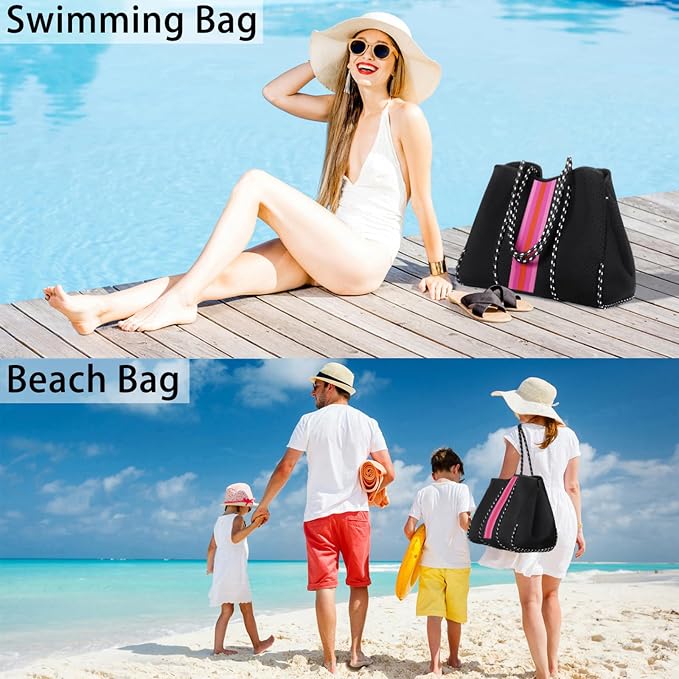 IBFUN Neoprene Bag, Large Multipurpose Beach Bag Neoprene Tote Bag with Inner Pocket for Women/Pool - Image 2