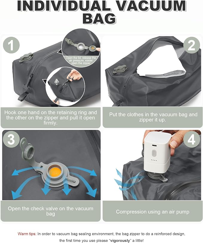 VGCUB Vacuum Backpack Travel with Pump, Vacuum Seal Compression Bags Laptop Backpack Personal Item - Image 3
