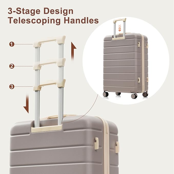 Hardside Luggage Sets, Lightweight Stripes Suitcase with Spinner Wheels, Rosybrown 20 - Image 5