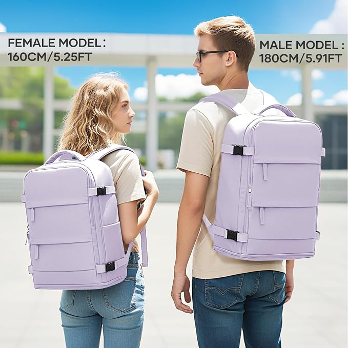 coowoz Large Travel Backpack For Women Men,Carry On Flight Approved,Hiking Waterproof Outdoor Sports Rucksack Casual Daypack Fit 15.6 Inch Laptop Shoes Compartment (Purple) - Image 4