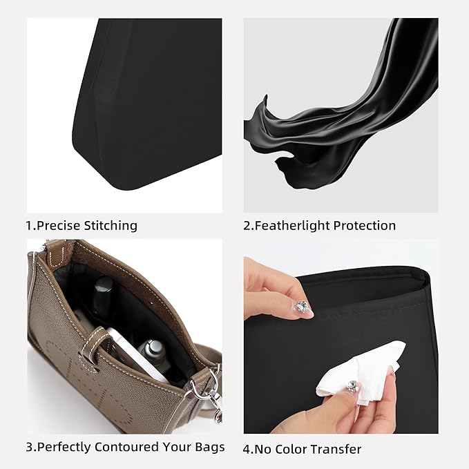 DGAZ Silky Purse Organizer Insert Fits Evelyne TPM/PM/GM/TGM Bags, Luxury Handbag & Tote Organizer, Simplicity bag organizer（Black,GM） | Soft and Lightweight,Perfect Fit,Multi-pocket Storage,Bag Protector,Luxury Bag Care,Handmade,for Smooth Bag Organizer - Image 3