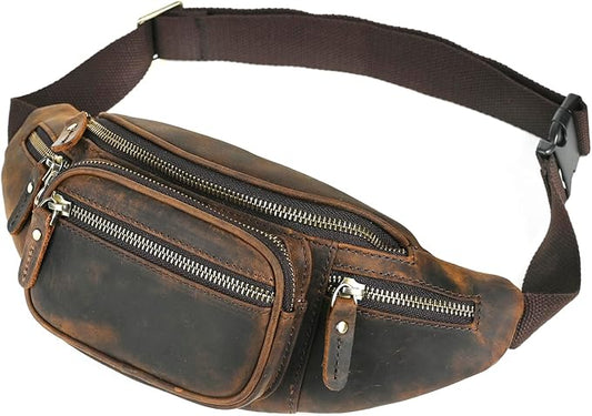 Water Resistant Canvas + Leather Hiking Riding Travel Fanny Waist Pack Small Phone Pouch For Men Women FB811-29 (Dark Brown-346) by Handadsume
