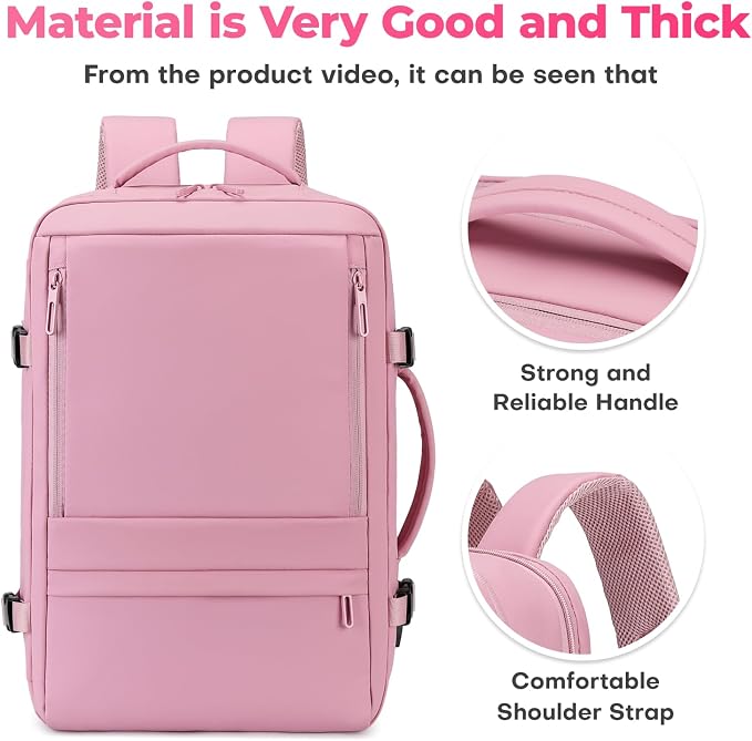 Rcrirth Travel Backpack for Women | Expandable Carry On Backpack with 17.3 Inch Laptop Compartment - Personal Item Travel Bags for Women Nurse Work Bag for Traveling Weekender Business College - Pink - Image 2