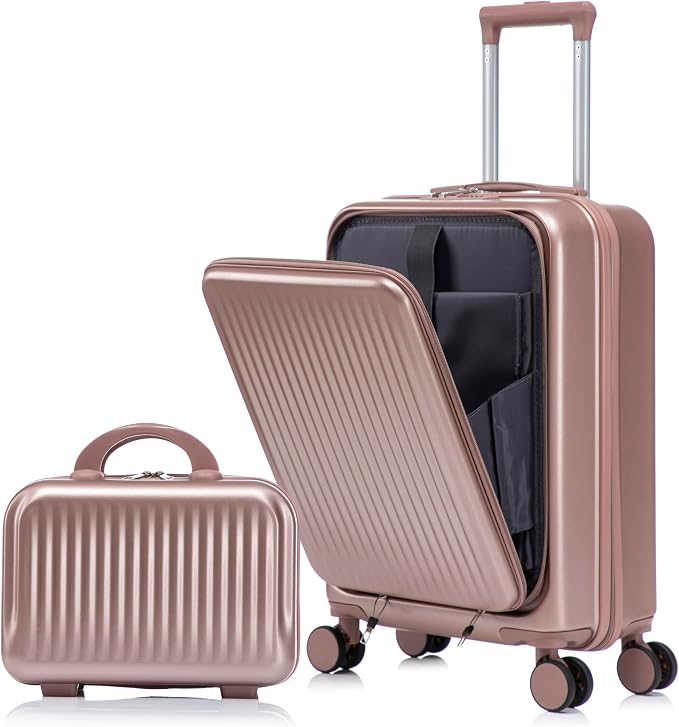 Gradient Color Suitcase 2-Piece Set, 20" Rotating Wheel Suitcase with 14" Cosmetic Case, Lightweight Durable Hardshell Luggage with 360° Spinner Wheels for Travel, Women & Girls (Champagne) by Unknown