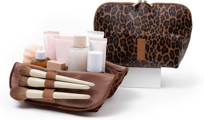 THE VERTI-Vertical Waterproof Makeup & Toiletry Bag | 23-Pocket Organizer with Upright, Fold-Down Design for Skincare, Toiletries & Essentials (Leopard, Large) by Unknown