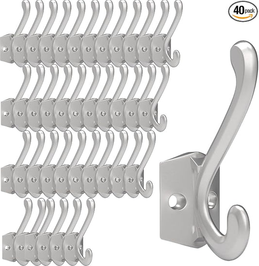 CBWLWJ 40 Pack Heavy Duty Metal Wall Hooks for Hanging, Wall Mounted Coat Hooks for Living Room, Bathroom, Kitchen – Hang Coat, Bag, Scarf, Towel, Hat, Key, Cup (Silver) by CBWLWJ