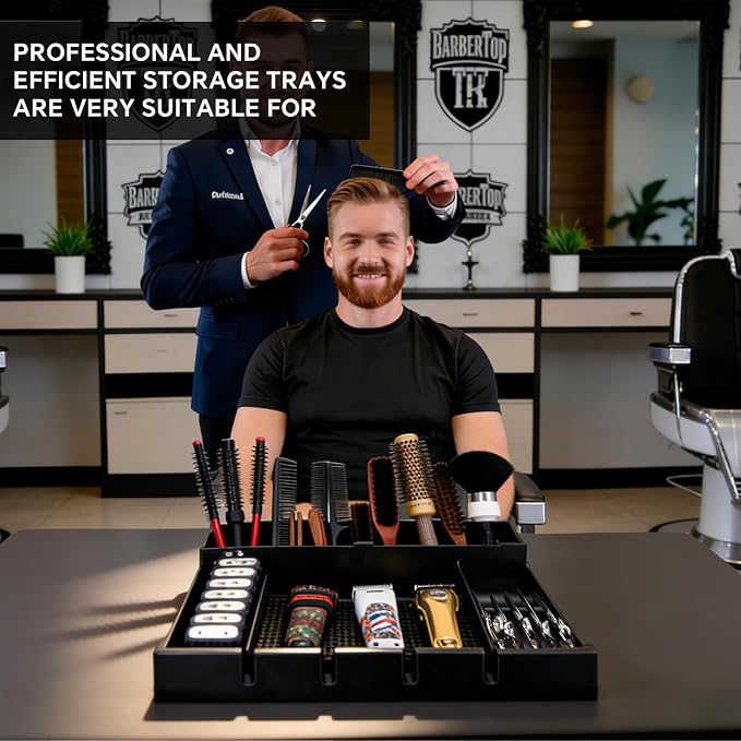 Barber Clippers Station, 15 x 11.8 x 4.3 inch Removable Tray Featuring Dedicated Clippers & Guards Slots and Scissor Razor Slots, for Barber&Salon and Home Stylist Accessories Station Organizer - Image 8