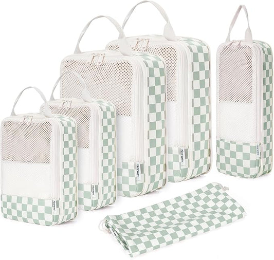 Narwey 6 Set Compression Packing Cubes for Travel Women Men, Travel Cubes for Carry On Suitcase, Durable Compression Luggage Organizer Bags by Narwey