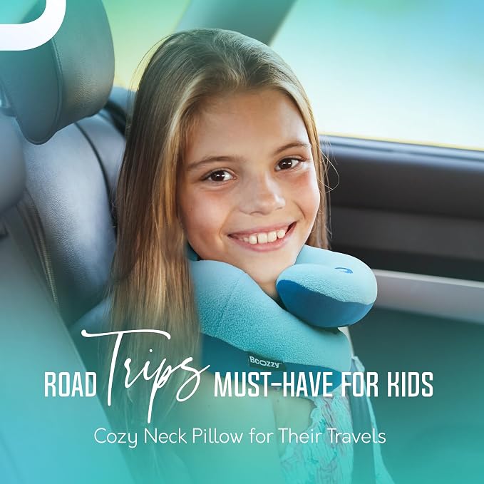 BCOZZY 8-12 Y/O Kids Travel Pillow for Car & Airplane, Soft Kids Neck Pillow for Traveling in Car Seat, Provides Double Support for Toddlers Head & Chin in Road Trips, Washable, Medium Size, Navy - Image 3