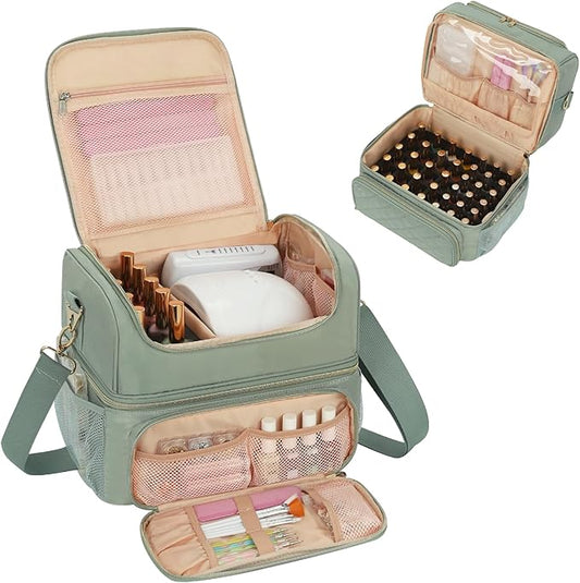 CUBETASTIC Nail Polish Organizer & Storage Bag for 48 Bottles & Full-Size Lamp, Double-Layer Travel Case Box for Nail Supplies, Manicure Kit & Pedicure Tools (Green, 48 Slots) by CUBETASTIC