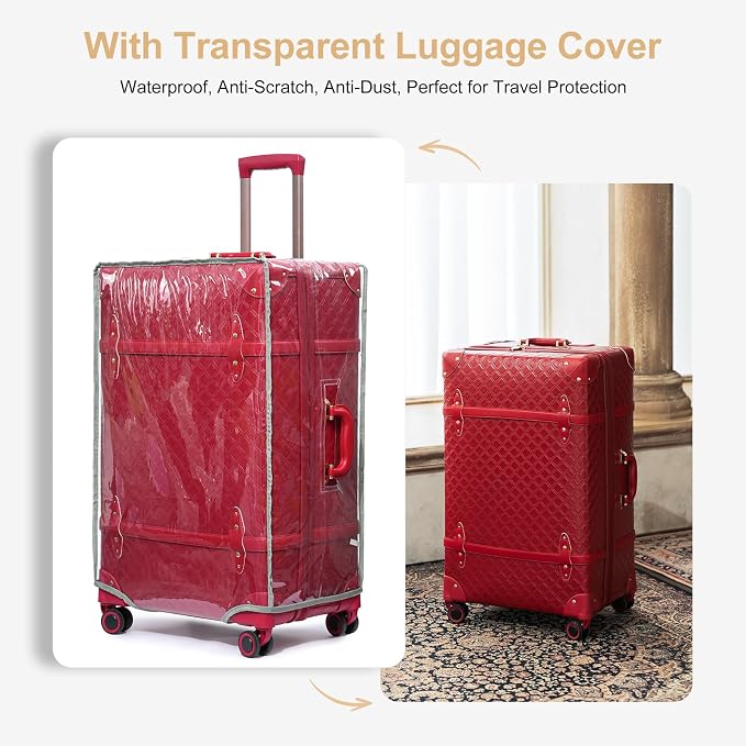 NZBZ Vintage Luggage Sets for Women, 3 Piece PU Leather Retro Suitcase with Spinner Wheels & TSA Lock, Cute Quilted Expandable Carry On Luggage (Retro Burgundy, 20" 24" 28") - Image 9