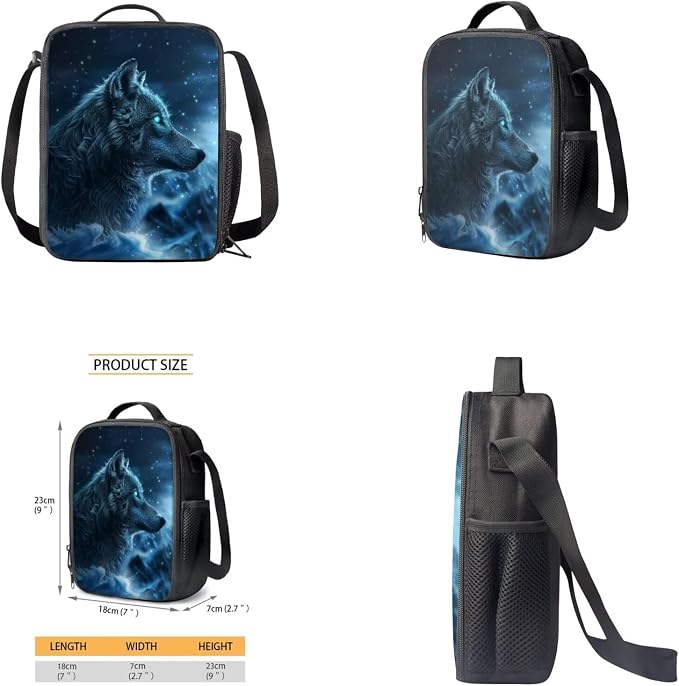 Galaxy Wolf Backpack for Girls Boys Backpack with Lunch Box Water Bottle Pouch and Big Pencil Pouch 4PCS Set Sturdy Bookbag with Front Pocket for School 17 inch Lightweight School Bag for Kids - Image 4