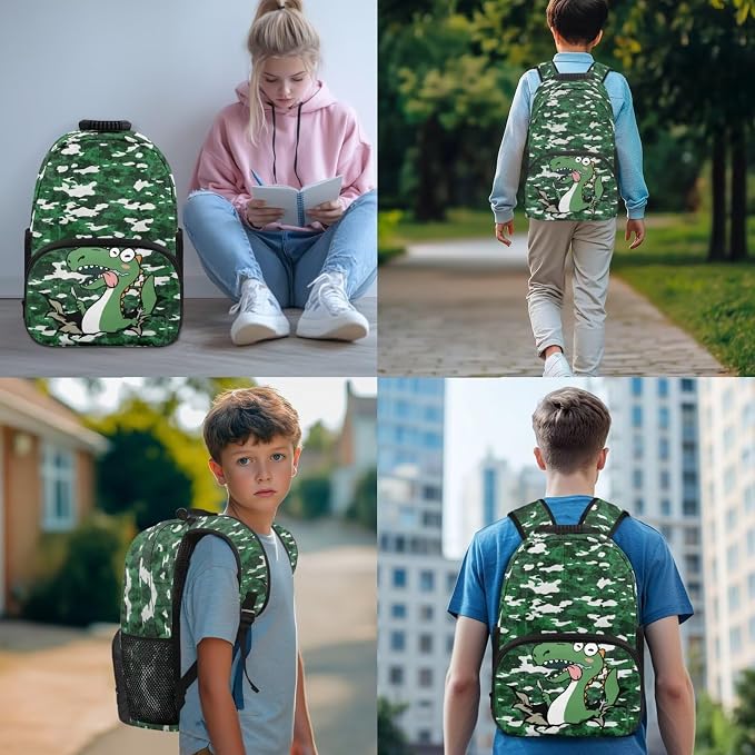 Dinosaur Backpack for Kids 5-7 Years Kindergarten Elementary Scgiik Bookbag Satchel Backpack with Insulated Lunch Bag and Pencil Case Water Bottle Holder - Image 3