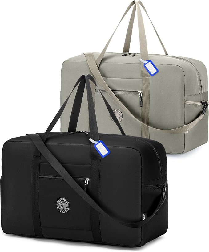 2 Piece Carry on Bag 22x14x9 Airlines Approved, Gift for 2026 Graduation Storage&Moving 48L Canvas Travel Duffel Bags for Men Women (Black+Khaki) by Nixjoro