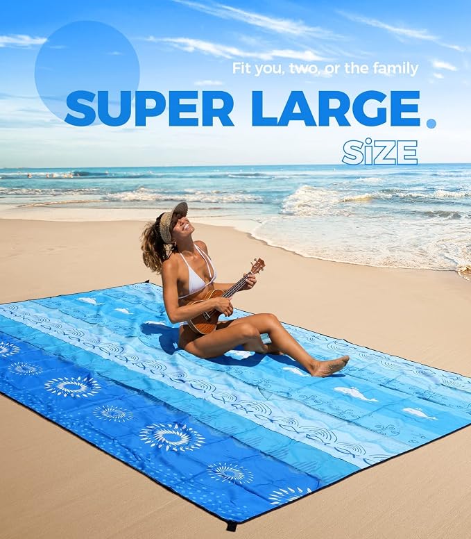 OCOOPA Beach Blanket Waterproof Sandproof, 10'X 9' Extra Large, Soft and Sturdy, Sand Free, Light Weight and Portable, Perfect for Travel Camping, Beach Vacation - Image 3