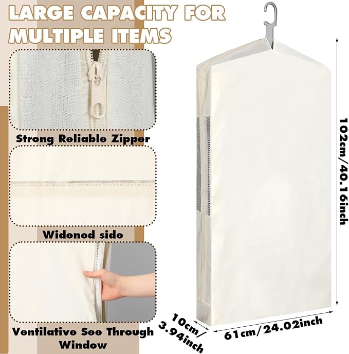 Aliceset 3 Pack Pure Cotton Garment Storage Bag for Hanging Clothes 24 x 40 Inch Breathable Garment Cover Canvas Suit Bags for Closet Storage Short Dresses Suits Gowns - Image 2