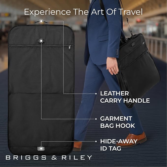 Briggs & Riley Classic Garment Bag for Hanging Clothes - Suit & Dress Travel Bag for Men & Women, Wrinkle Reducing Luggage for Shirts, Tuxedos, & Coats, Smooth Zipper - Baseline Collection, Black - Image 5