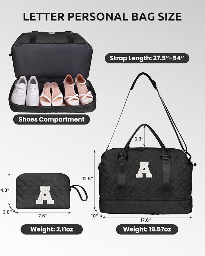 Birthday Gifts-for Women-Initial Duffle Bag with Shoe Compartment, Personalized Weekender Bag, Monogram Overnight Bag, Letter Travel Bag with Makeup Bag，Friend Wife Birthday Gift (Letter C) - Image 2