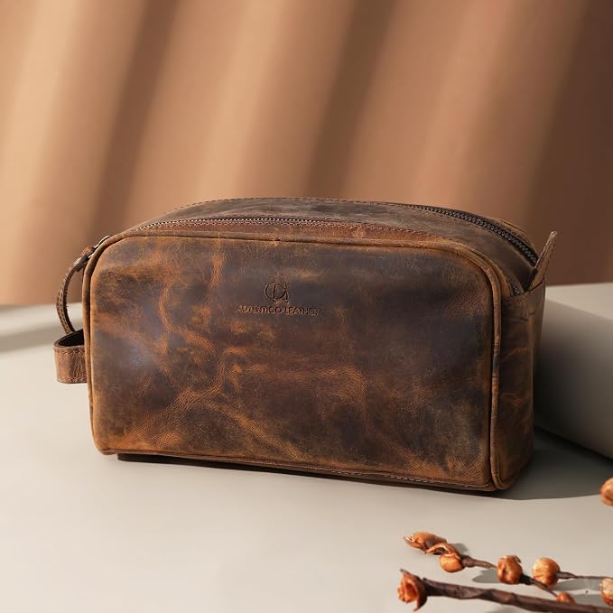 Toiletry Bag for Men – Genuine Leather Dopp Kit, Travel Organizer for Grooming Essentials, Large Shaving Kit Pouch, Durable Distressed Brown Gift for Men - Image 5