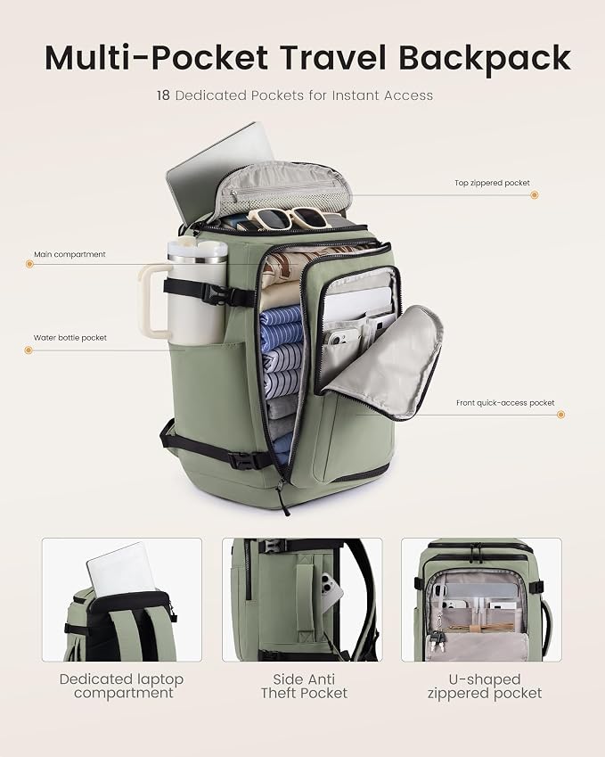 LOVEVOOK Travel Backpack for Women & Men, 50L Large Carry On or Checked Luggage, Waterproof Hiking Backpack with 3 Packing Cubes for 5+ Day Trips, Camping & Backpacking Essentials, Slate Green-Black - Image 5