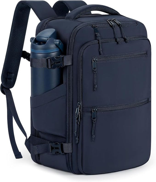 mibasies 30L Travel Backpack for Women & Men: Carry On Luggage Flight Approved, TSA Laptop Backpack with Water Bottle Pocket, Personal Item Bag Fits 15.6" Laptop for Weekender Business - Navy by mibasies