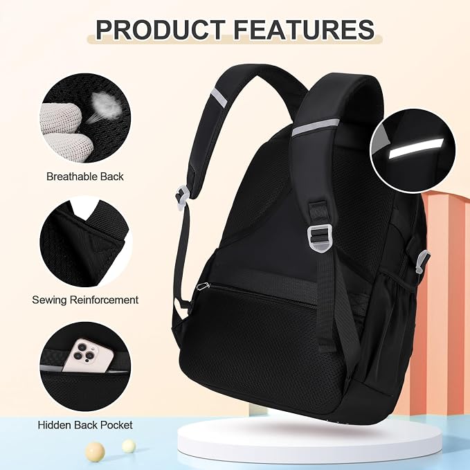 DIGOBAY Backpacks for Girls, 3PCS School Backpack with Lunch Box Pencil Pouch for Teen Girls Kids Elementary Primary Middle High College Travel School bag Bookbag Set （Black） - Image 4