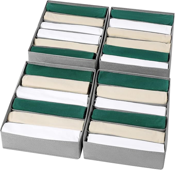 4 Packs T-shirt Drawer Organizers for Clothing,6 Grids Compartment Wardrobe Storage Box, Washable Clothes Organizer for Folded Clothes, T-shirt, Legging-15.75 * 11.81 * 3.93 in by Coorganisers
