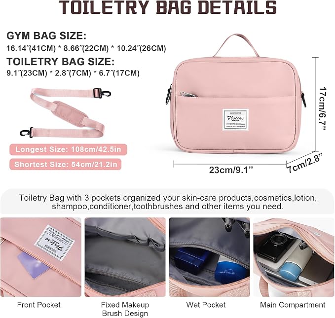 Travel Duffel Bag with Shoes Compartment,Weekender Bags for Women Travel | Overnight Carry-On Bag with Toiletry Bag & Wet Pocket & Trolley Sleeve,Extra Large - Image 6