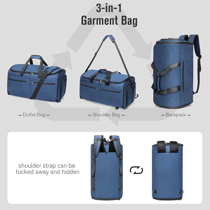Bukere Garment Duffle Bags for Travel, Convertible Carry on Bag with Shoe Compartment, 3 in 1 Travel Suit Bag with Backpack Shoulder Strap for Men Women - Image 3