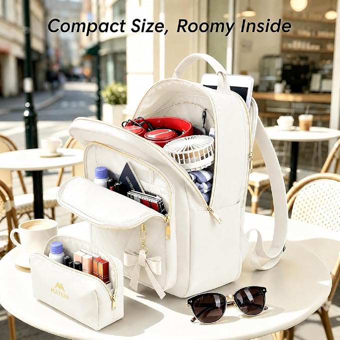 MATEIN Cute Backpack for Women, Mini Stylish Daypack Purse, 2pcs Set, Beige | Waterproof Anti-theft Casual Daily Rucksack, Ladies Teen Girls Shoulder Bag Handbags, Bookbag for Travel Work School College - Image 4