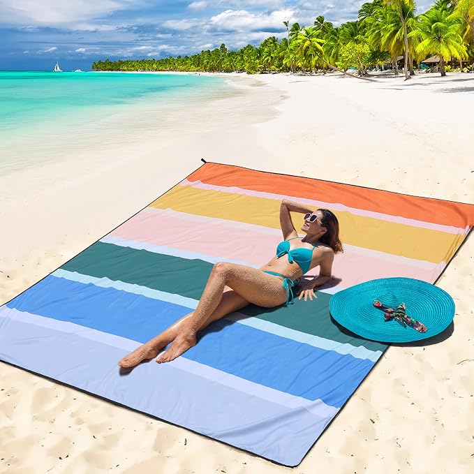 WIWIGO Beach Blanket Waterproof Sandproof Beach Mat 79" X 83"/10'x9'for 2-8 Adults Quick Drying Outdoor Picnic Mat Beach Accessories for Travel, Camping, Hiking - Image 4