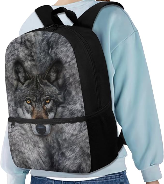 3D Wolf Backpack for Boys Wolf Kids Backpack with Lunch Box Water Bottle Pouch and Kawaii Pencil Case Bookmark 5Pcs Set for Travel School Supplies - Image 2