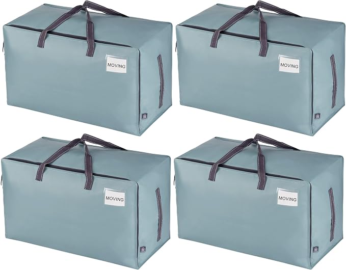 VENO 4 Pack Extra Large Heavy Duty Moving Bags with Wide Opening & Reinforced Handles, Reusable Storage Tote Bags with Strong Zippers for Clothes, College Dorm Essentials & Moving Supplies by Veno