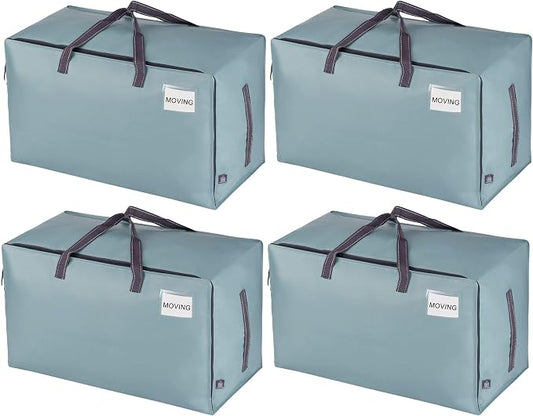 VENO 4 Pack Extra Large Heavy Duty Moving Bags with Wide Opening & Reinforced Handles, Reusable Storage Tote Bags with Strong Zippers for Clothes, College Dorm Essentials & Moving Supplies by Veno