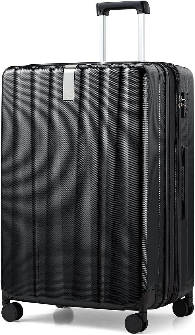 Hanke 29 Inch Expandable Checked Luggage Lightweight PC Hard Shell Luggage Suitcases with Wheels Travel Luggage Rolling Large Suitcase Travel Luggage Bag for Study Abroad.(Jet Black) by Hanke