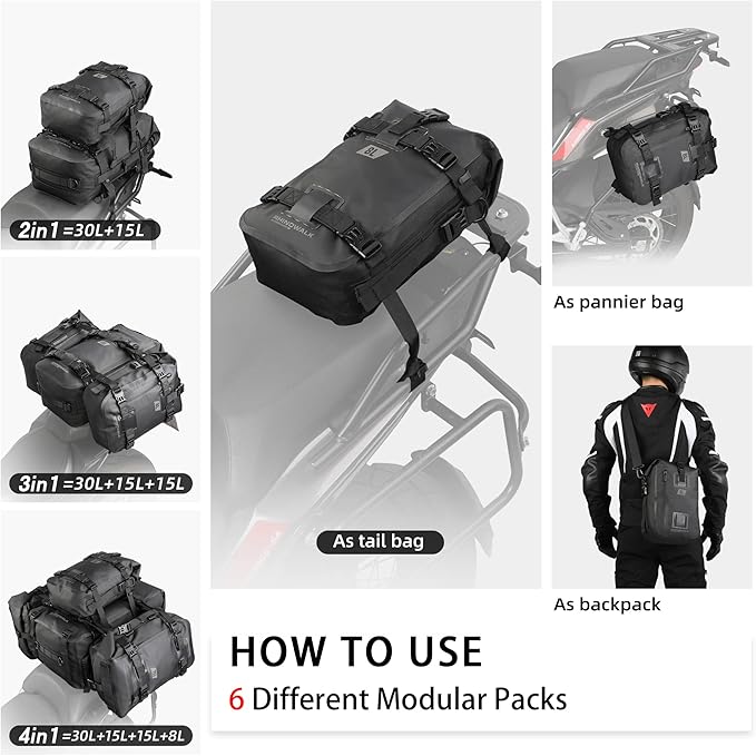 Rhinowalk Motorcycle Tail Bag, Travel Luggage Bags, Waterproof Rear Carrier, Motorcycle Rear Seat Bag Backpack, Rear Rack Trunk - Black 8L - Image 4