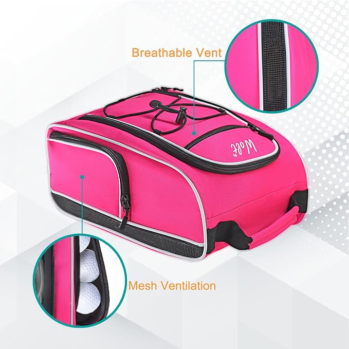 Wolt Golf Shoe Bag - Sports & Travel Shoes Carrier Bags with Ventilation & Double Outside Accessory Pocket for Socks, Tees, Golf Balls, Etc. for Women and Men (Pink) - Image 5