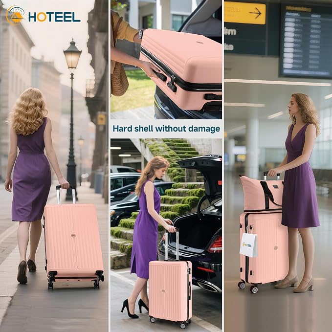 Hoteel 20Inch Luggage 3-piece Set, 360° Universal Suitcases with Wheels Hard Shell Suitcase with TSA Lock, Including Waterproof Luggage Bag, Travel Maletas for Men and Women,Pink - Image 3