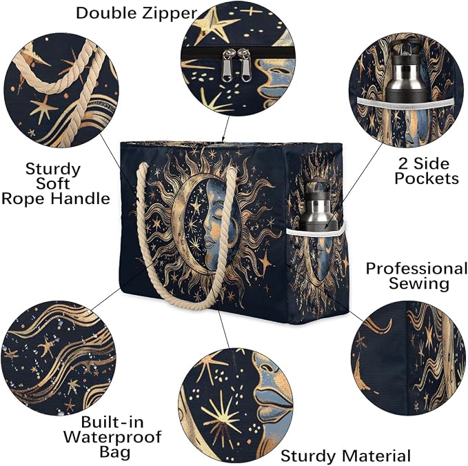 Large Beach Bag with Zipper Beach Bags for Women Water Resistant Swim Pool Bag - Image 5