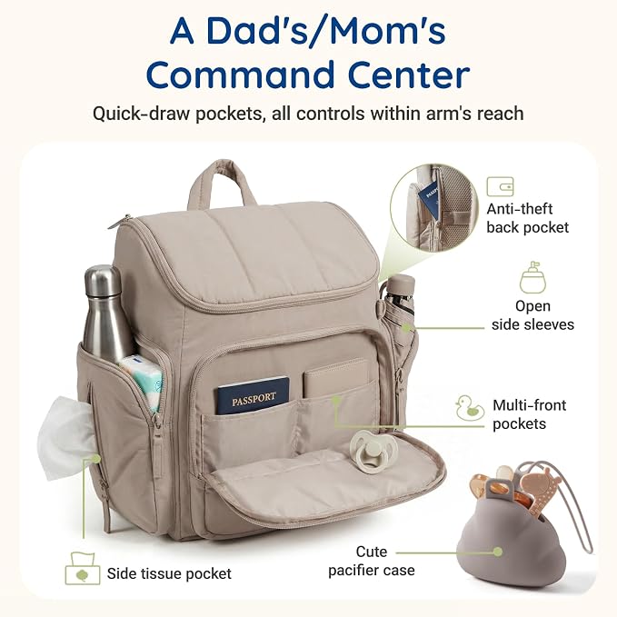 mommore Diaper Bag Backpack, Baby Bag with Waterproof Changing Pad and Stroller Straps for Toddler, Diaper Backpack for Mom Dads with Insulated Pockets & Pacifier Case, Baby Essential, Black - Image 2