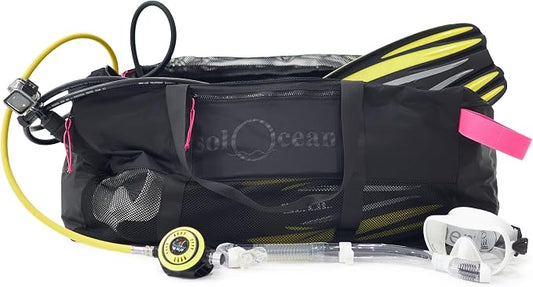 XL Mesh Duffle Dive Bag, Packable Roll-Up 100L Scuba Diving & Snorkeling Gear Bag, Quick-Dry Lightweight Design with Reinforced Bottom & Drain Vents by solOcean