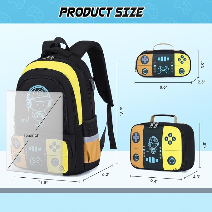 Bevalsa Backpack for School Boys, Cool Luminous Gamer Boys Schoolbag with Lunch Box & Pencil Case Set for Kids Teens Elementary Middle School, Bookbag Glow In The Dark(Orange Backpack) - Image 3