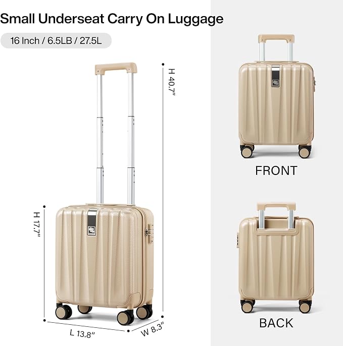Hanke 16 Inch Underseat Carry on Suitcases with Wheels,Lightweight Hard Shell Carry on Luggage for Weekender, Travel Approved Small Suitcase,Travel Luggage for Womem Men,Cuba Sand pink. - Image 3