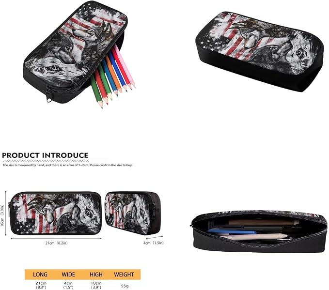 American Flag Wolf Backpack for Boys Kids Backpack with Lunch Box Water Bottle Bag and Soft Pencil Case 4PCS Set Bookbag with Front Pocket for School Teens 17 inch Large Capacity School Bag - Image 5